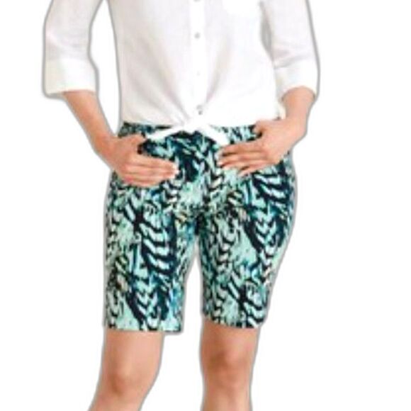 CHICOS So Slimming Brigitte Printed Sl Green Black Abstract Design Large Size 16 - Picture 10 of 15